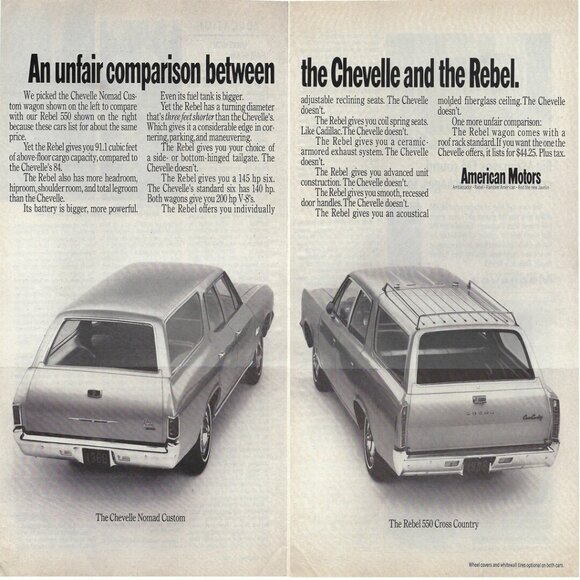 1967 American Motors Chevelle Nomad & Rebel Cross Country Vtg Print Ad/Poster - Picture 1 of 1